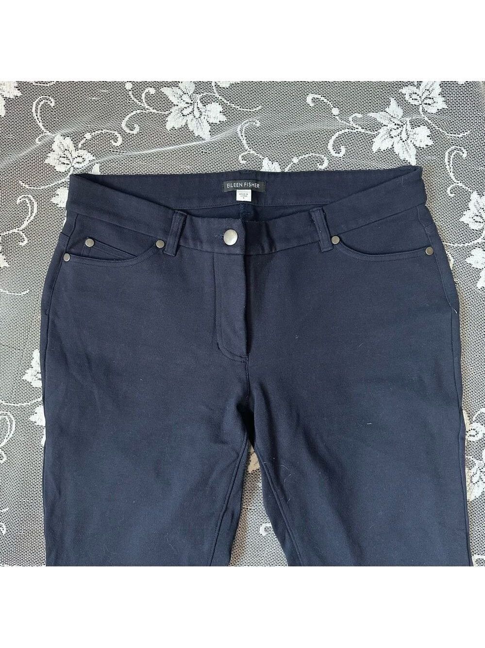 Eileen Fisher Navy Stretch Slim Fit  Straight Leg Pant Sz Small - Picture 5 of 12